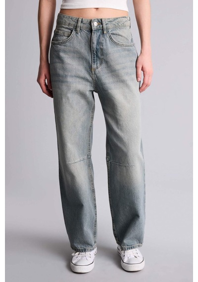 Defacto Barrel Fıt Yüksek Bel Bilek Boy Jean Yıkamalı Pantolon F7691ax26spnm28 Mavi-nm28