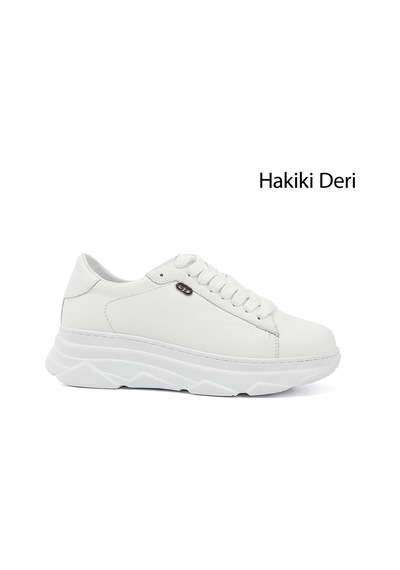 Gönderi(R) Gönderi R Kadın Beyaz Bağcıklı Dolgu Taban Hakiki Deri Sneaker Dyza13424166 Beyaz