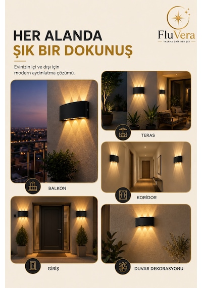 Pilsiz Amber 3 Led Siyah Duvar Apliği Yukarı Aşağı Işık Dekoratif Led Duvar Lambası Modern İç Dış Mekan Siyah