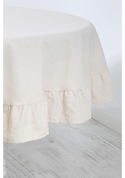 Naturel Fırfırlı Masa Örtüsü Vintage Yuvarlak Krem