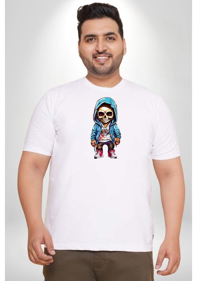 Angemiel Hiphop Kurukafa Hoodie Beyaz Büyük Beden Kadın Erkek Ünisex Basic Ön Baskılı Tişört Beyaz