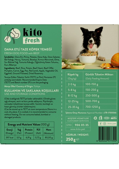 Kito Kuzu Etli Yavru Köpek Maması 2500 G + Kito Fresh Dana Etli Köpek Yemeği 6'lı