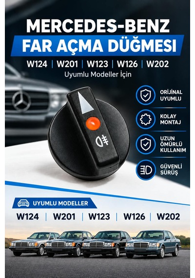 Mercedes Far Açma Düğmesi W124, W201, W123, W126, W202 Uyumlu