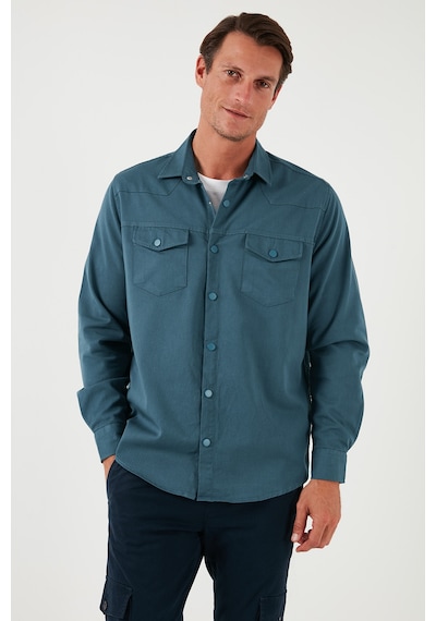 Buratti Pamuklu Regular Fit Çift Cepli Erkek Gömlek Cf24W116927 Petrol