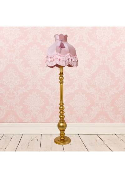 Vintage Ahşap Gold Ayak Pudra Pembe Lambader Püskül Süsleme 170x45cm Lm10422 Pembe