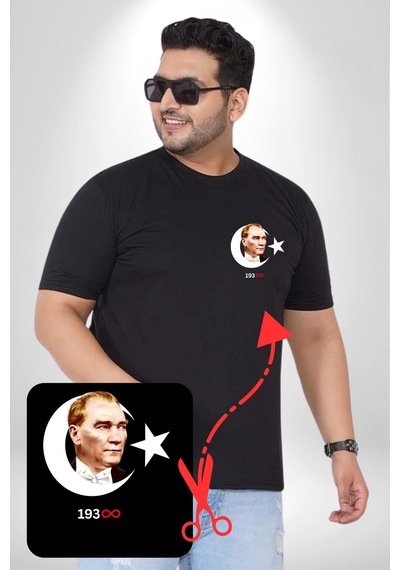 Angemiel Atatürk Türk Bayrağı Sonsuzluk Siyah Büyük Beden Kadın Basic Minimal Baskılı Tişört Siyah