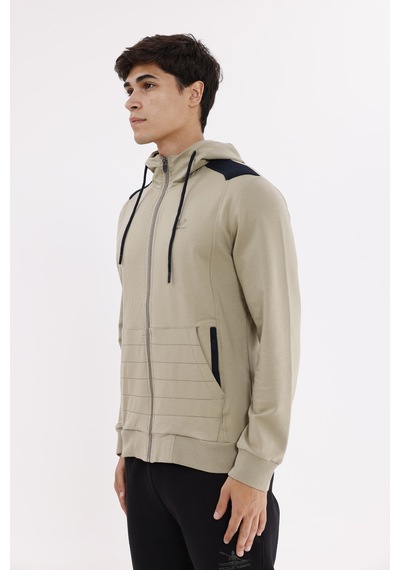 Rowinger Omuz Panel Detaylı Fermuarlı Kapüşonlu Erkek Sweatshirt Green