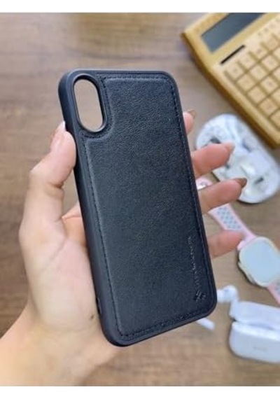 Premium Deri Dokulu Darbelere Karşı Dayanıklı Nazal Silikon Kılıf Siyah İphone Xr İle Uyumlu
