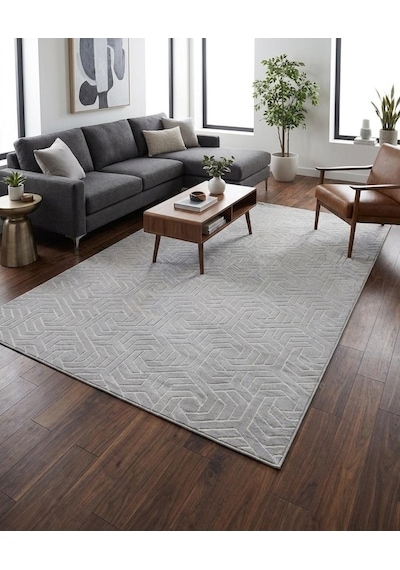 Dinar Armoni Kaymaz Tabanlı Kesme Kabartmalı Yıkanabilir Salon Koridor Mutfak Hali Gri