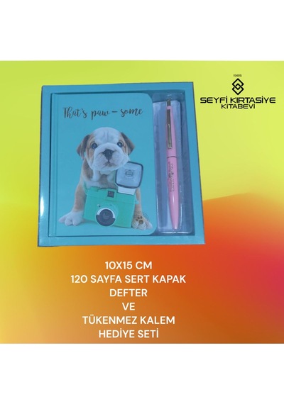 10x15 Cm Çizgili 120 Sayfa Sert Kapak Defter Ve Tükenmez Kalem Hediye Seti Pembe