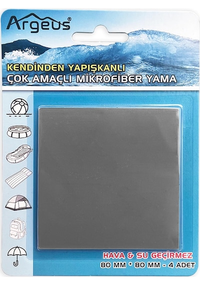 Argeus 4'lü Yapışkanlı Fiber Çadır Tamir Yaması Gri Çok Renkli