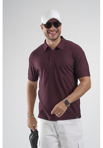 Polo Yaka Regular Kalıp Çizgili Erkek Basıc Tişört Bordo