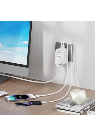 Akım Korumalı Priz 1x Priz, 2x Type-c, 1x Usb Port Çıkışlı Tekli Beyaz Genel