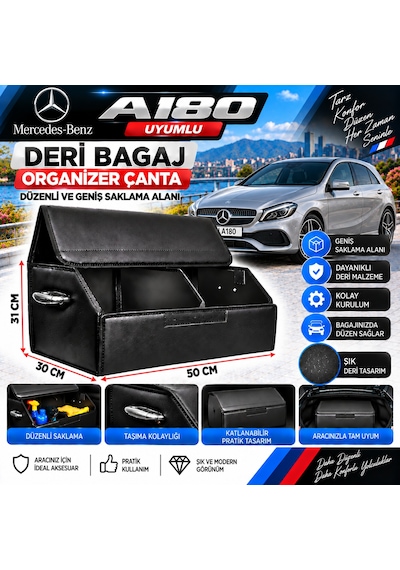 Mercedes A180 Uyumlu Oto Bagaj Organizeri Deri Bagaj Kutu Çanta 1