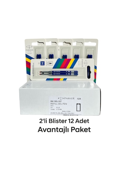 Parker Jel Kalem Refill Plastik Gövde 2'li Blister 12 Adet M Uç Mavi
