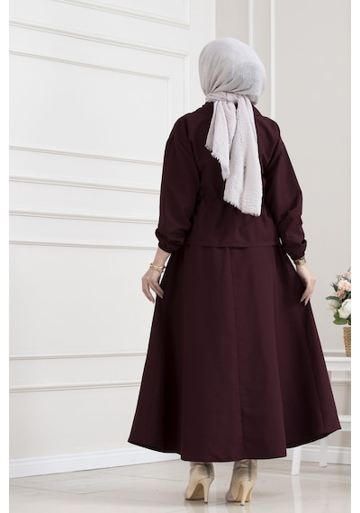 Sevitli Beli Tünelli Fermuarlı Etekli Takım-bordo-5627 Bordo