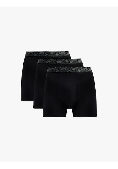 Koton Baskılı Bel Detaylı Pamuklu 3'lü Boxer Seti Siyah 6slm90032mk