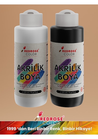 Red Rose Beyaz-siyah Akrilik Boya 2'li Set 2 x 120 ML