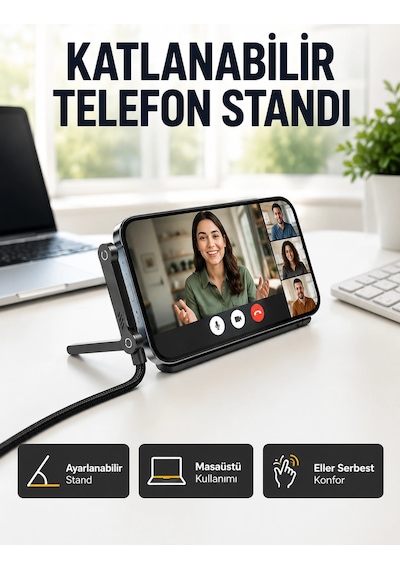 240w Type-c To Type-c Telefon Stand Özellikli Şarj Kablosu