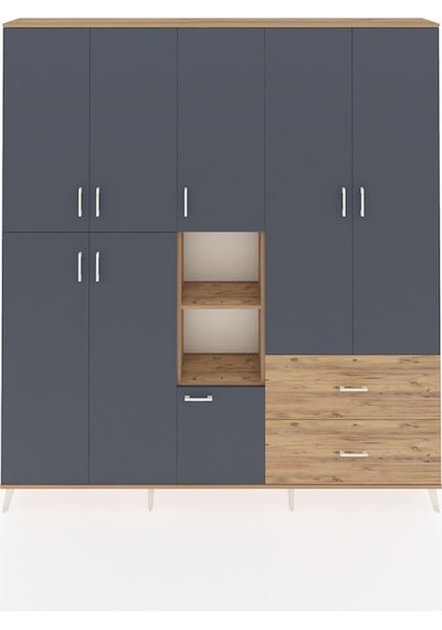 Arges Dolap 12 Raflı 2 Çekmeceli Tek Askılı 220x30x243 Çam-antrasit/çam Antrasıt/atlas Çam Arges Dolap 12 Raflı 2 Çekmeceli Tek Askılı 220x30x243 Çam-antrasit/çam Antrasıt/atlas Çam
