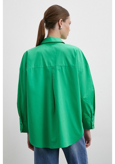 Never More Oversize Pamuklu Gömlek Yeşil Yeşil