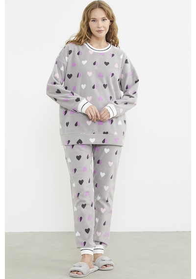 Sementa Desenli Oversize Polar Pijama Takım - Gri Gri