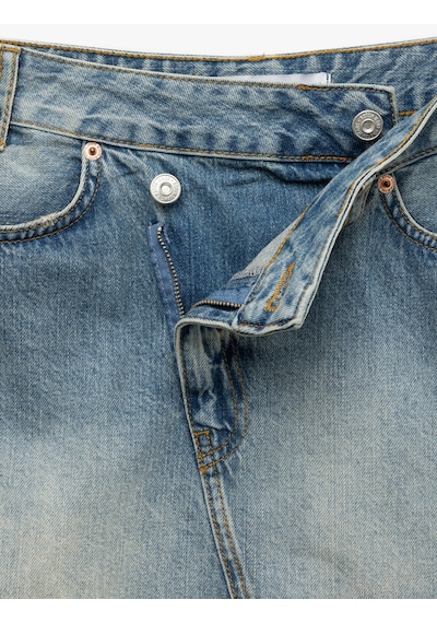 Koton Pamuklu Asimetrik Düğmeli Cepli Denim Mini Etek Orta İndigo 5sal70034md İndigo