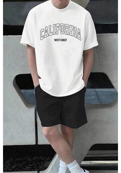 Uyguntarz Unisex California Baskılı Şort Takım Beyaz