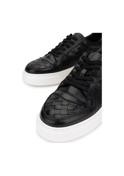 Tamer Tanca Erkek Hakiki Deri Siyah Sneakers & Spor Ayakkabı 04 268 Erk Ayk Y25 Sıyah Dr/orgu Siyah