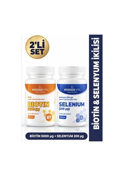 Hotay Nutrition Wooggs Vital Biotin 5000 Mcg 120 Tablet + Selenyum 200 Mcg 120 Tablet 2'li Set