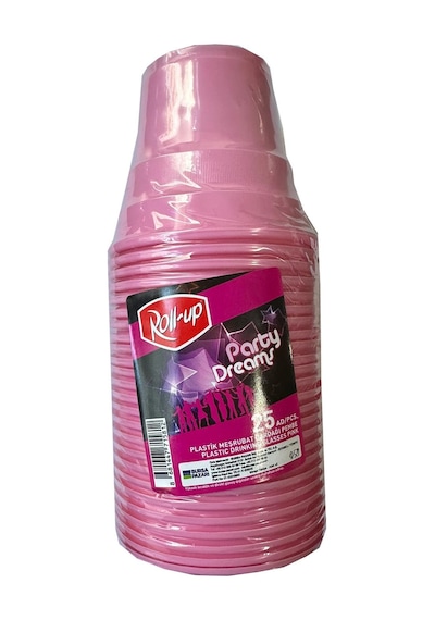 Roll-up Party Dreams Parti Davet Piknik Renkli Plastik Sert Mika Bardak - Pembe - 25'li 10 Paket Pembe