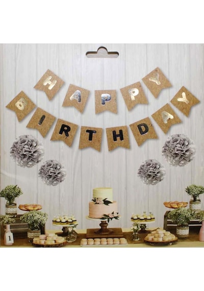 Kraft Zemin Happy Birthday Gümüş Banner