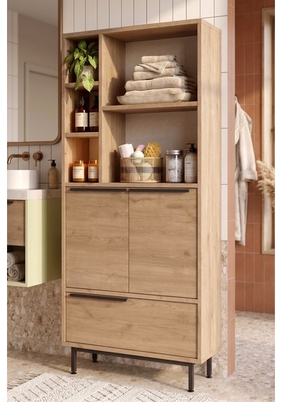 Yurudesign Ocean Banyo Dolabı Çok Amaçlı Dolap 3 Kapaklı Metal Ayaklı Sepet On9C-S Kahverengi
