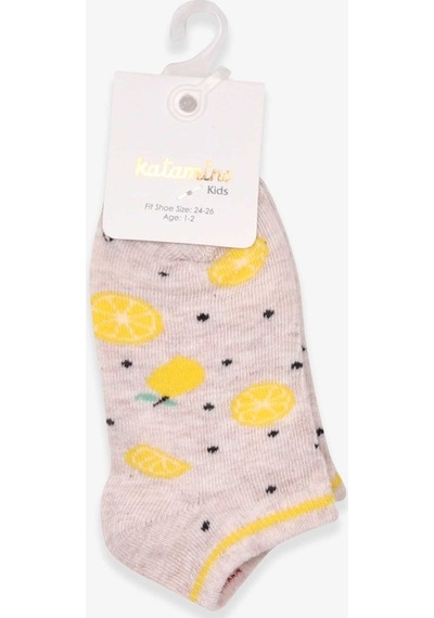 Katamino Breeze Kız Çocuk Patik Çorap Limon Desenli Bej (1-2-7-8 Yaş)