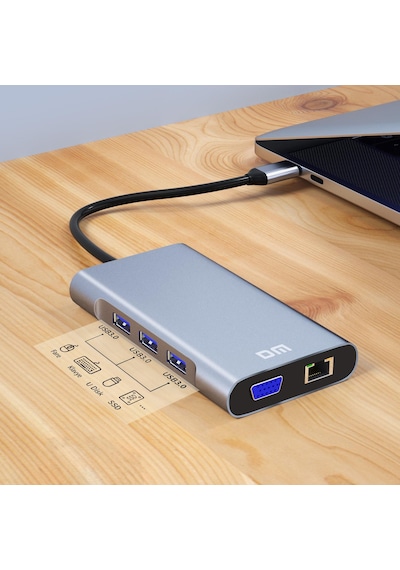 Dm Chb055 Type C To Hdmı Vga Rj45 Ethernet 3 Usb 3 0 Aux Pd Tf Sd Kart Okuyucu Dönüştürücü
