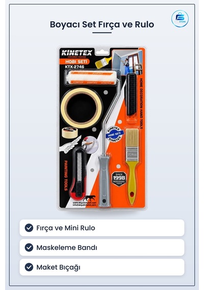 Boyacı Set Fırça Ve Rulo Maskeleme Bandı Maket Bıçağı Duvar Boyam