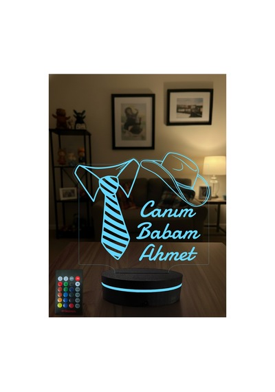 Kişiye Özel İsimli Canım Babam Tasarımlı 16 Renkli 3d Gece Lambası - Babalar Günü Hediyesi
