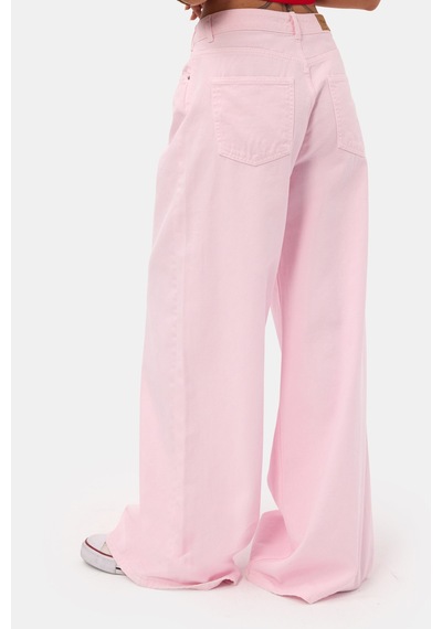 Kadın Light Pembe 6s6-98 Mega Baggy Fit Kemer Detaylı Denim Jean