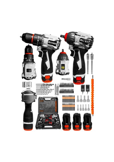 18v 2.0 Ah Kömürsüz Motor Darbeli Matkap 3 Akülü Şarjlı Vidalama Matkap + Somun Sıkma Makinesi + 66 Parça Uç S