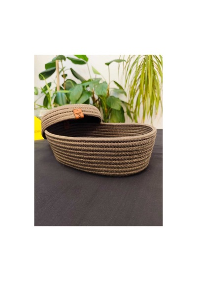 Hasır Jüt Sepet Oval Kapaklı Organizer Düzenleyici 30x20x10 Cm Haki Yeşil Haki Yeşil
