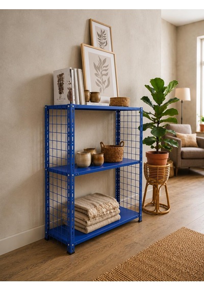 3 Katlı Renkli Tel Kafesli Dekoratif Çelik Raf - Çiçeklik Rafı, Ofis Rafı 0,70 Mm Siyah-59x93 Cm-50 Cm