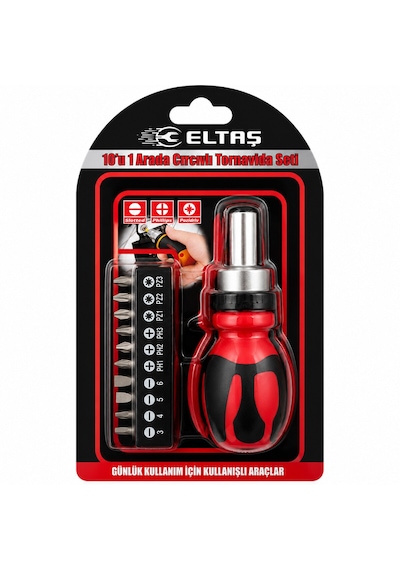 10ın1 Silikon Sap - Cr-v Cırcırlı Tornavida Bits Seti Ph1-ph2-ph-3 - Pz1-pz2-pz3 Manyetik Uç Tutucu