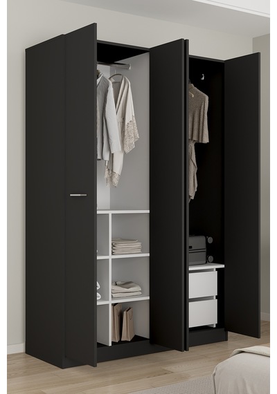 Aeka Ae-3191 Burç Aynalı 4 Kapaklı Çok Bölmeli Askılı Raflı Ve Çekmeceli 210x140x53cm Gardırop Antrasit - Antrasit Aeka Ae-3191 Burç Aynalı 4 Kapaklı Çok Bölmeli Askılı Raflı Ve Çekmeceli 210x140x53cm Gardırop Antrasit - Antrasit