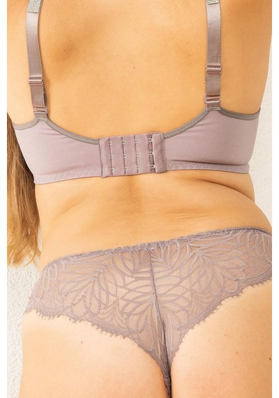 Magic Form 686 Kadın Arkası Dantelli Taşlı Slip Külot-çinko Kahve