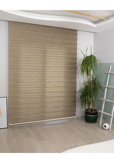 Bambu Kumaş Kahverengi Zebra Stor Perde Alüminyum Kasalı, 115 X 200 Cm