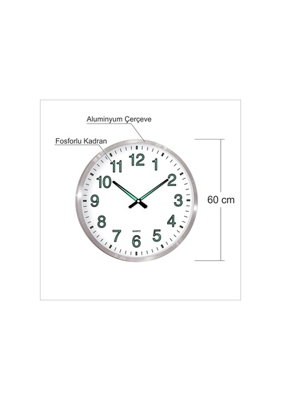 Büyük Dev 60 Cm Fosforlu Gece Görünen Parlayan Camlı Duvar Saati Çok Renkli