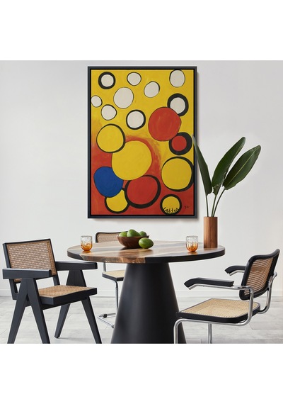 Ahşap Çerçeveli Calder - Sarı Ve Kırmızı Küreler Tablosu - Orbs On Yellow And Red-7367