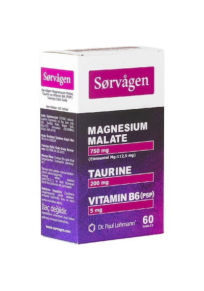 Sorvagen Magnezyum Malat, Taurin ve Vitamin B6 (P5P) 60 Tablet