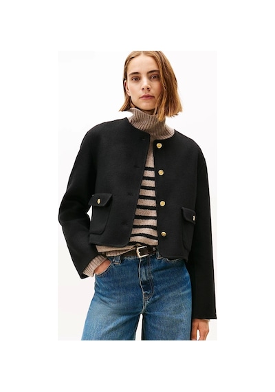 Tommy Hilfiger Çift Taraflı Yün Karışımlı Normal Kesim Kadın Ceket Ww0ww47446bds Siyah
