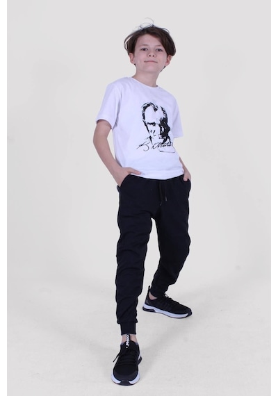 Atatürk Ve Imza Baskılı Ay Yıldız Desenli Uzun Kol Unisex Siyah Takım Siyah